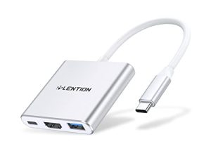 موزع USB C 3 في 1 من LENTION مزود بتوصيل طاقة 100 وات ، USB 3.0 و 4 K HDMI لـ 2022-2016 MacBook Pro ، جهاز Mac Air / Surface / Chrome / Steam ، المزيد ، محول تشغيل ثابت (CB-C14 ، فضي)