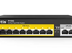 Netis P110C 8 POE + 2 upink 100M Standard Fast Ethernet POE / POE + سويتش مع التوصيل والتشغيل | الأجهزة المتوافقة مع معيار IEEE 802.3at / af المزودة بوظيفة MDI / MDIX التلقائية | ميزانية الطاقة POE 120 واط