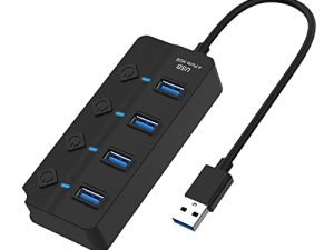 موزع USB متعدد المنافذ 7 منافذ USB 2.0 موزع لمنافذ USB لأجهزة الكمبيوتر المحمول مع مفتاح تشغيل / إيقاف فردي متوافق مع كل محور كابل جهاز USB (B ، مقاس واحد)