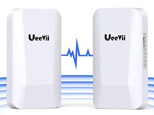 Ueevii 2.4G جسر لاسلكي ، جسر إنترنت خارجي من نقطة إلى نقطة مع هوائي اتجاهي 12 ديسيبل ، مسافة عمل 1640 قدمًا ، محول POE 24 فولت ، إنترنت ممتد إلى المبنى التالي ، عبوتان