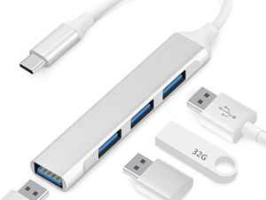 Teryeefi USB C to USB 3.0 Hub ، محور محول رفيع وخفيف الوزن من النوع C إلى USB 3.0 مع 4 منافذ USB 3.0 ، محور Thunderbolt 3 إلى متعدد المنافذ USB 3.0 لأجهزة MacBook Pro / Air iPad Pro والأجهزة الأخرى ، فضي