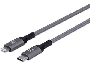 كابل Lightning للشحن والمزامنة من مانهاتن ، USB-C للإضاءة ، 0.5 متر ، ذكر إلى ذكر ، معتمد من MFI ، 480 ميجابت في الثانية (USB 2.0) ، رمادي فلكي