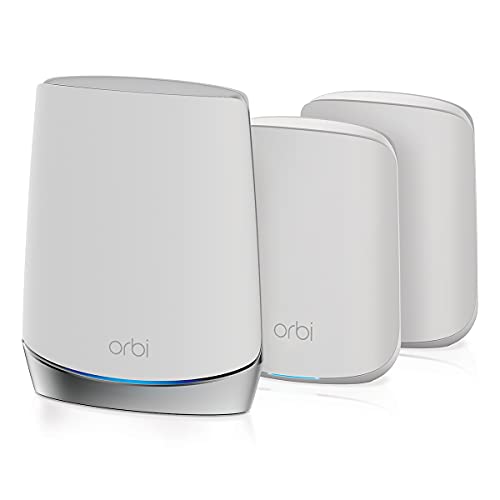 NETGEAR Orbi Whole Home Tri-Band Mesh WiFi 6 System (RBK653) - موجه مع موسعين للأقمار الصناعية ، وتغطية تصل إلى 6000 قدم مربع ، و 40 جهازًا ، و AX3000 (حتى 3 جيجابت في الثانية) NETGEAR Orbi Whole Home Tri-Band Mesh WiFi 6 System (RBK653) - موجه مع موسعين للأقمار الصناعية ، وتغطية تصل إلى 6000 قدم مربع ، و 40 جهازًا ، و AX3000 (حتى 3 جيجابت في الثانية)