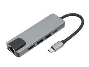 موزع USB C ، محطة إرساء متعددة المنافذ 5 في 1 ، محول متعدد المنافذ 5 جيجابت في الثانية USB C مع منفذ RJ45 4K HDMI USB ، تبديد حرارة سريع ، متوافق مع أجهزة الكمبيوتر المحمول وأجهزة الكمبيوتر مع واجهة من النوع c