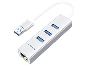 LENTION USB Hub إلى 3 USB 3.0 و Gigabit Ethernet LAN RJ45 ، محول شبكة متوافق مع MacBook Air / Pro (2009-2015) ، Surface ، Chromebook ، المزيد من الأجهزة من النوع A ، معتمد من برنامج التشغيل الثابت (H23s ، فضي)