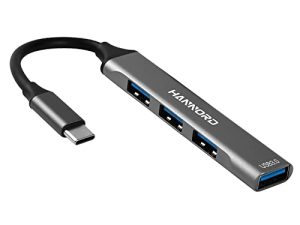 موزع USB C ، مقسم USB صغير من الألومنيوم بأربعة منافذ من Hannord ، ومحول USB من النوع C إلى USB A 3.0 ومحول USB A 2.0 لأجهزة MacBook Pro / Air ، والهاتف ، والكمبيوتر المحمول ، وسطح المكتب ، والأجهزة الأخرى من النوع C - رمادي فلكي