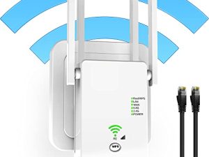 أفضل معزز WiFi موسع للواي فاي - معزز إنترنت 1200 متر مع كابل إيثرنت 10 أقدام يغطي ما يصل إلى 4500 قدم مربع و 50 جهازًا - موسعات إشارة واي فاي لاسلكية 5 جيجا هرتز 2.4 جيجا هرتز للمنزل