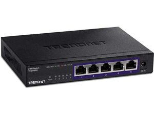 TRENDnet 5-Port Unmanaged 2.5G Switch، 5 x 2.5GBASE-T Ports، 25Gbps Switch Capacity، Backwards Compatible with 10-100-1000Mbps Devices، Fanless، Wall Mountable، Black، (TEG-S350)