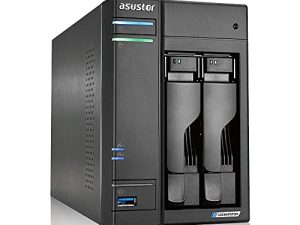 Asustor Lockerstor 2 AS6602T - 2 Bay NAS ، وحدة معالجة مركزية رباعية النواة 2.0 جيجاهرتز ، منفذين 2.5 جيجابت ، 4 جيجابايت رام DDR4 ، 2 M.2 SSD فتحات تخزين متصلة بالشبكة (بدون قرص)