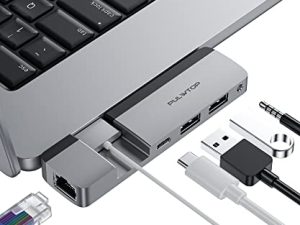 USB C Hub Ethernet لأجهزة MacBook ، محول USB C Hub متعدد المنافذ مع منفذ USB C متعدد الوظائف (يدعم 5K @ 60Hz ، نقل البيانات ، توصيل الطاقة 100 وات) ، جيجابت إيثرنت ، 2 * USB 3.2 ، لـ M1 M2 MacBook Air / Pro