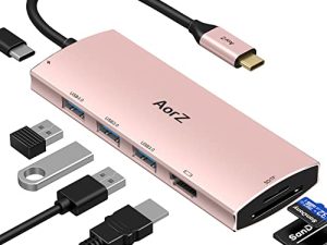 USB C Hub ، USB Hub إلى HDMI Multiport AorZ USB C Dongle Adapter 7 في 1 مع مخرج HDMI ، 3 منافذ USB 3.0 ، منفذ SD / Micro SD ، منفذ شحن PD USB C HUB (وردي)