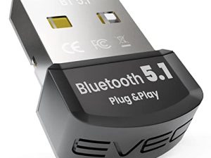 محول بلوتوث EVEO للكمبيوتر الشخصي 5.1 - محول Bluetooth 5.1 لنظام التشغيل Windows 10 فقط (التوصيل والتشغيل) لسطح المكتب والكمبيوتر المحمول والطابعات ولوحة المفاتيح والماوس وسماعات الرأس ومكبرات الصوت - USB Bluetooth 5.1 Dongle