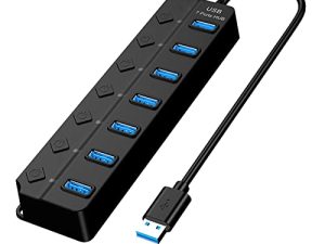 موزع متعدد المنافذ USB Hub 7 منافذ USB 2.0 Hub لأجهزة الكمبيوتر المحمول USB Port Expander مع مفتاح تشغيل / إيقاف فردي متوافق مع جميع أجهزة USB محول Surface Pro 8 (A ، مقاس واحد)