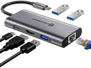 USB C Hub و UtechSmart 6 في 1 USB C إلى محول HDMI مع 1000M Ethernet ومنفذ شحن Pd Type C مزود بالطاقة ومحول 3 منافذ USB 3.0 متوافق مع أجهزة MacBook Pro و Chromebook و XPS و USB C