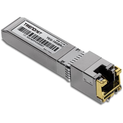 TRENDnet 10G RJ-45 Copper SFP + Module ، تحويل SFP + فتحة قياسية إلى منفذ RJ-45 متعدد جيجابت ، توصيل الأجهزة حتى 30 مترًا (98 قدمًا) ، قابل للتوصيل السريع ، حماية مدى الحياة ، فضي ، TEG-10GBRJ TRENDnet 10G RJ-45 Copper SFP + Module ، تحويل SFP + فتحة قياسية إلى منفذ RJ-45 متعدد جيجابت ، توصيل الأجهزة حتى 30 مترًا (98 قدمًا) ، قابل للتوصيل السريع ، حماية مدى الحياة ، فضي ، TEG-10GBRJ