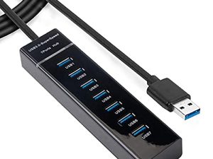 Padyrytu 7 منافذ USB 3.0 Hub - موزع بيانات USB مع كابل طويل 38 بوصة لأجهزة الكمبيوتر المحمول والكمبيوتر الشخصي و MacBook و Mac Pro و Mac Mini و iMac و Surface Pro والمزيد من أجهزة USB ، أسود (500108017)