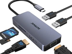 USB C Hub ومحطة الإرساء ومحول SUTOUG 6-in-1 USB C ، و 4 K HDMI Multiport Dongle ، مع منافذ VGA ، ومنفذين USB 2.0 ، وقارئ بطاقات SD / TF ، متوافق مع الكمبيوتر المحمول ، MacBook Pro ، والمزيد من أجهزة Type C