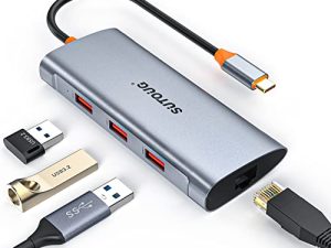 SUTOUG 4 في 1 USB C Hub ، USB Type C إلى USB 3.1 Hub Adapter SuperSpeed 10Gbps مع 1000Mbps RJ45 Ethernet لجهاز MacBook Pro iMac Google Chromebook Pixelbook