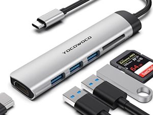 محول USB C Hub-YOCOWOCO Dongle USB C لجهاز MacBook Pro ، 6 في 1 USBC إلى محول HDMI متعدد المنافذ مع 4K HDMI ، 3 منافذ USB 3.0 ، قارئ بطاقات SD / TF ، محور متوافق مع أجهزة الكمبيوتر المحمولة USB-C والأجهزة من النوع C
