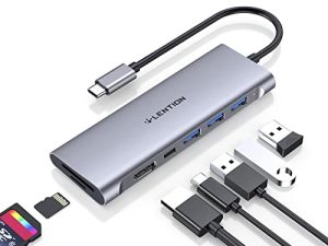 LENTION USB C Multiport Hub مع 4K HDMI ، 3 USB 3.0 ، قارئ بطاقات SD / Micro SD ، 100 واط PD متوافق مع 2022-2016 MacBook Pro ، Mac Air الجديد ، أجهزة أخرى من النوع C ، محول برنامج تشغيل ثابت (CB-C36B ، رمادي فلكي)