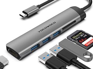 محول USB C Hub-YOCOWOCO Dongle USB C لجهاز MacBook Pro ، 6 في 1 USBC إلى محول HDMI متعدد المنافذ مع 4K HDMI ، 3 منافذ USB 3.0 ، قارئ بطاقات SD / TF ، محور متوافق مع أجهزة الكمبيوتر المحمولة USB-C والأجهزة من النوع C