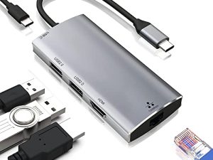 USB C Ethernet Hub ، محول متعدد المنافذ 5 في 1 USB C Hub مع منفذ Ethernet ، 4K HDMI ، 2 USB 2.0 ، شحن 86 واط PD ، محور من النوع C متوافق مع MacBook Pro / Air ، الكمبيوتر المحمول ، وأجهزة USB C الأخرى