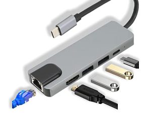 موزع USB مع إيثرنت ، محول متعدد المنافذ 5 في 1 USB C Hub مع 4K HDMI ، RJ45 Ethernet ، USB 3.0 و USB 2.0 ، 100 واط PD متوافق مع MacBook Pro Air Chromebook XPS وأجهزة USB C