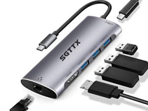 محول USB C Hub ، 6 في 1 USB C إلى Ethernet Hub مع 4K HDMI ، منفذ شحن 100 وات PD ، منفذ إيثرنت 1 جيجابت في الثانية ، منفذ بيانات USB-C ، 3 منافذ USB 3.0 لأجهزة MacBook Pro و iPad Pro و XPS والمزيد من USB C الأجهزة