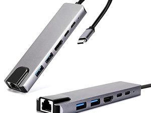 USB C Hub ، محول 6 في 1 USB C Hub إلى 4K HDMI ، 2 منفذ USB 3.0 ، 1 منفذ NIC 45W PD Dock لأجهزة MacBook وأجهزة أخرى من النوع C
