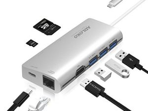 ADLOKO USB C Hub ، محول من النوع C مع HDMI 4K ، قارئ بطاقات SD / TF ، USB3.0 ، USB C ، لأجهزة MacBook Pro والمزيد من الأجهزة من النوع C (فضي - محور 8 في 1)