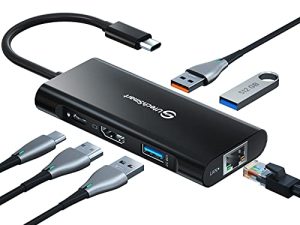 USB C Hub و UtechSmart 6 in 1 USB C to HDMI Adapter with 1000M Ethernet، Power Delivery Pd Type C Charging Port، 3 USB 3.0 Ports Adapter متوافق مع MacBook Pro ، Chromebook ، وأجهزة USB C (أسود)