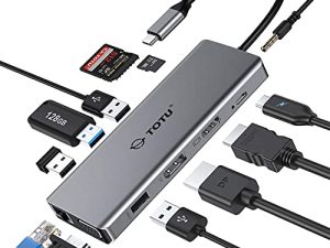 USB C Hub ، TOTU تمت ترقيته 13 في 1 Type C Hub إلى 4K HDMI و DP و VGA و 2 USB3.0 / 2 USB2.0 / 75W PD ومحطة إرساء ثلاثية العرض لأنظمة MacBook Pro و Windows USB C ، macOS فقط دعم المرآة 1