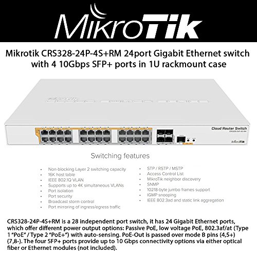 جهاز توجيه / محول Mikrotik CRS328-24P-4S + RM 24 منفذ جيجابت إيثرنت مع أربعة منافذ SFP + 10 جيجابت في الثانية في علبة حامل 1U ، التمهيد المزدوج وإخراج PoE ، 500W جهاز توجيه / محول Mikrotik CRS328-24P-4S + RM 24 منفذ جيجابت إيثرنت مع أربعة منافذ SFP + 10 جيجابت في الثانية في علبة حامل 1U ، التمهيد المزدوج وإخراج PoE ، 500W