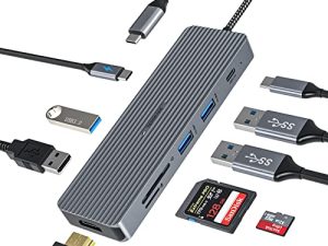 USB C Hub ، Tiergrade 9 in 1 USB C Adapter with 4K HDMI ، 100W PD ، 3 USB-A و USB-C 3.0 Data Port ، USB 2.0 ، TF / SD Card Reader ، USB C Dock for MacBook والمزيد من أجهزة Type-C